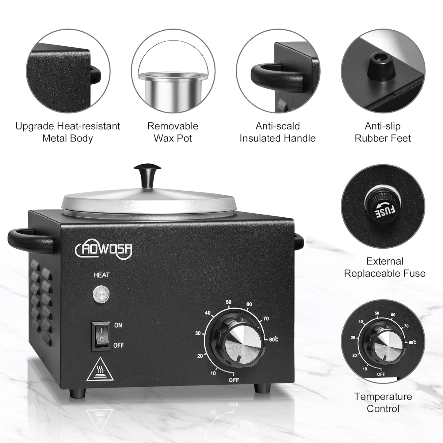 Professional Waxing Kit Wax Warmer Single Pot Wax Heater Machine for Hair Removal, Large Wax Pot with Non-Stick Easy Clean Pot, 50 Wax Sticks & 20 Collar, for Spa Salon Beauty Esthetician Home (Black)