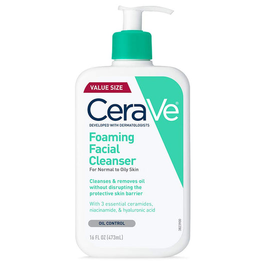 Foaming Facial Cleanser, Daily Face Wash for Oily Skin with Hyaluronic Acid, Ceramides, and Niacinamide, Fragrance Free, 16 Fluid Ounce