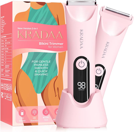 Bikini Trimmer for Women Pubic Hair: Rechargeable Eletctric Razors for Women - Painless Eletctric Shaver for Women - Bikini Trimmer Waterproof IPX7 for Body Hair (Blossom Pink)