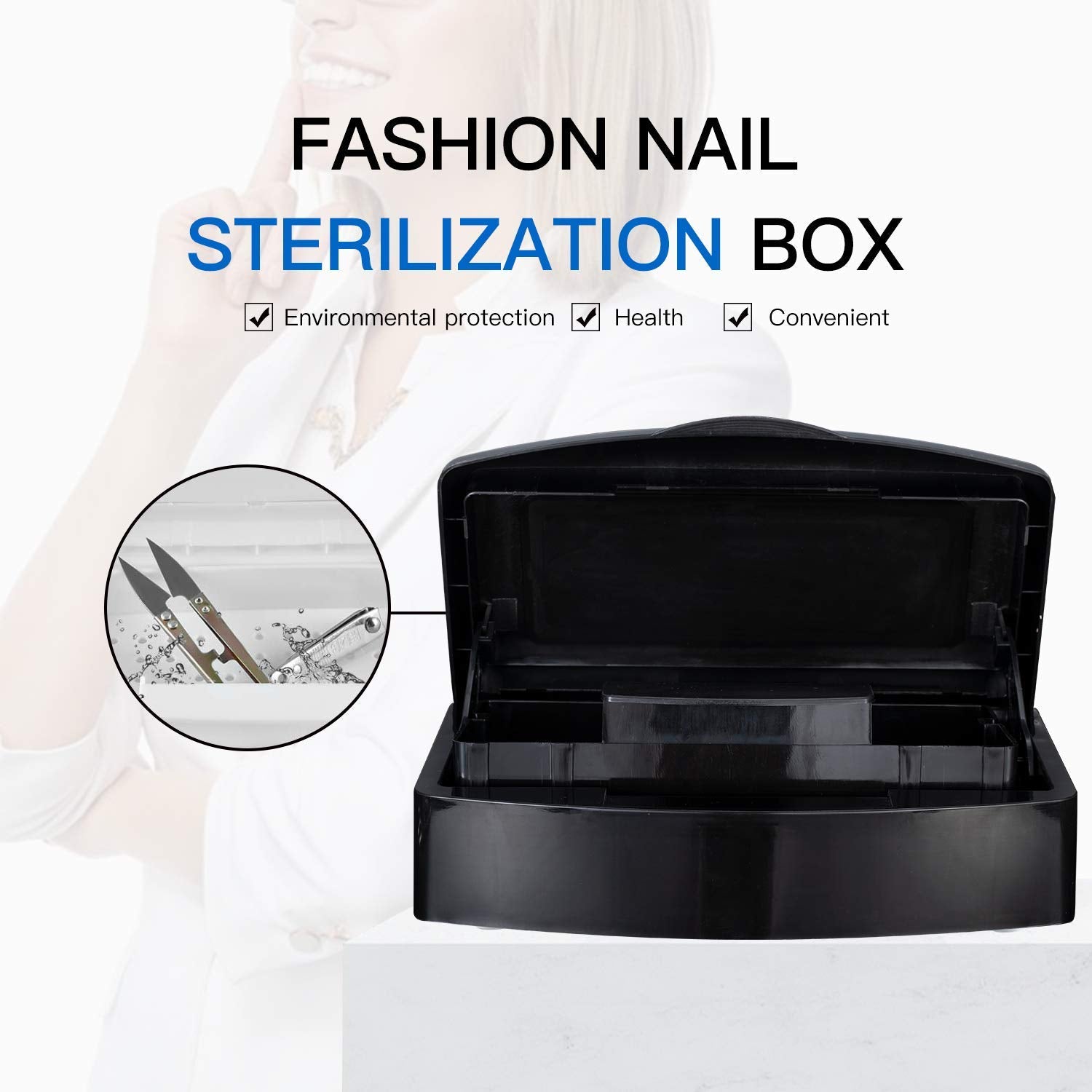 Nail Tool Sterilizer Box,Plastic Sterilizing Tray,The Disinfection Box for Nail Art Tools Is Applicable to Nail Art Tools, Tweezers, Hair Salons, Spas and Manicure Equipment-Black