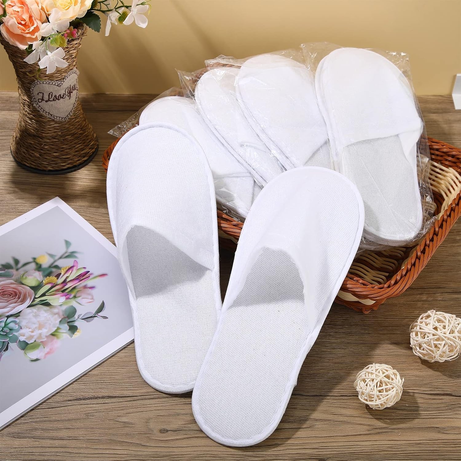 40 Pairs Disposable House Slippers for Guests Bulk Slipper Pack for Hotel Spa Travel Shoeless Home White Closed Toe