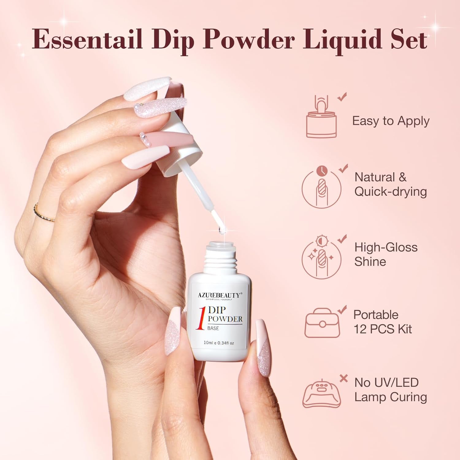 Dip Powder Nail Kit Starter, All Season Nude Skin Glitter 4 Colors Dipping Powder Liquid Set Recycling Tray with Base & Top Coat Activator for French Nail Art Manicure Salon DIY at Home.