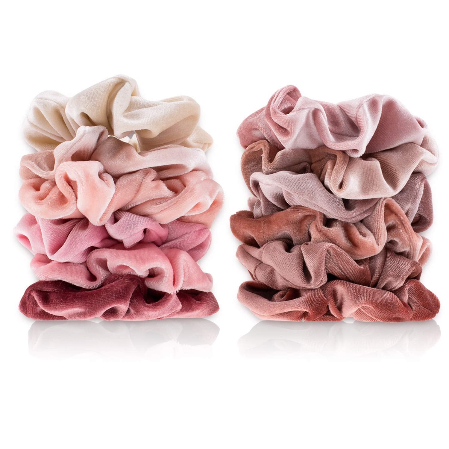 12Pcs Blush Theme Scrunchies Velvet Elastics for Women Pink Bobbles Soft Lovers Scrunchy Classic Thick Hair Bands Ties Gifts for Teenage Girls