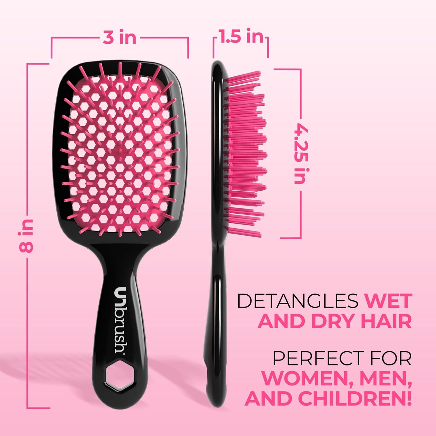 Unbrush Detangling Brush for Pain-Free Brushing on All Wet or Dry Hair Types — Durable Duoflex Anti-Static Bristles, Lightweight Handle, Vented Hair Brush