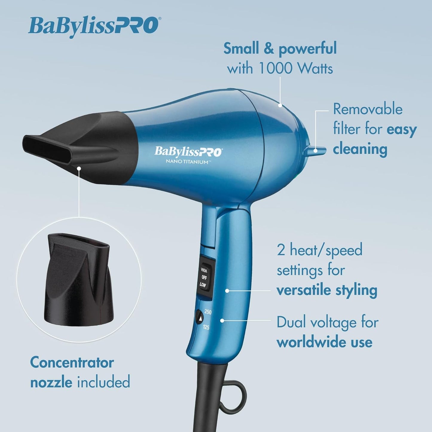 Nano Titanium Travel Dryer, Blue