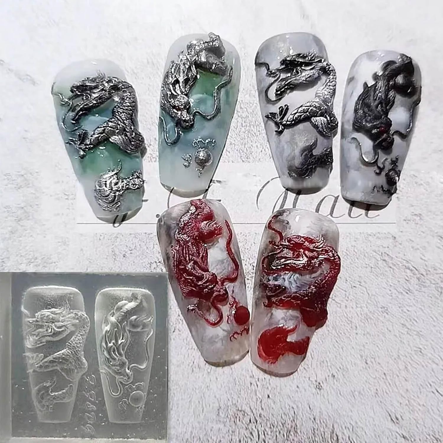 DIY Silicone Nail Stamping Plate Dragon/Snake Nail Carving Molds Silicone Stamping Nail Art Molds Silicone Material Foot, Hand and Nail Care