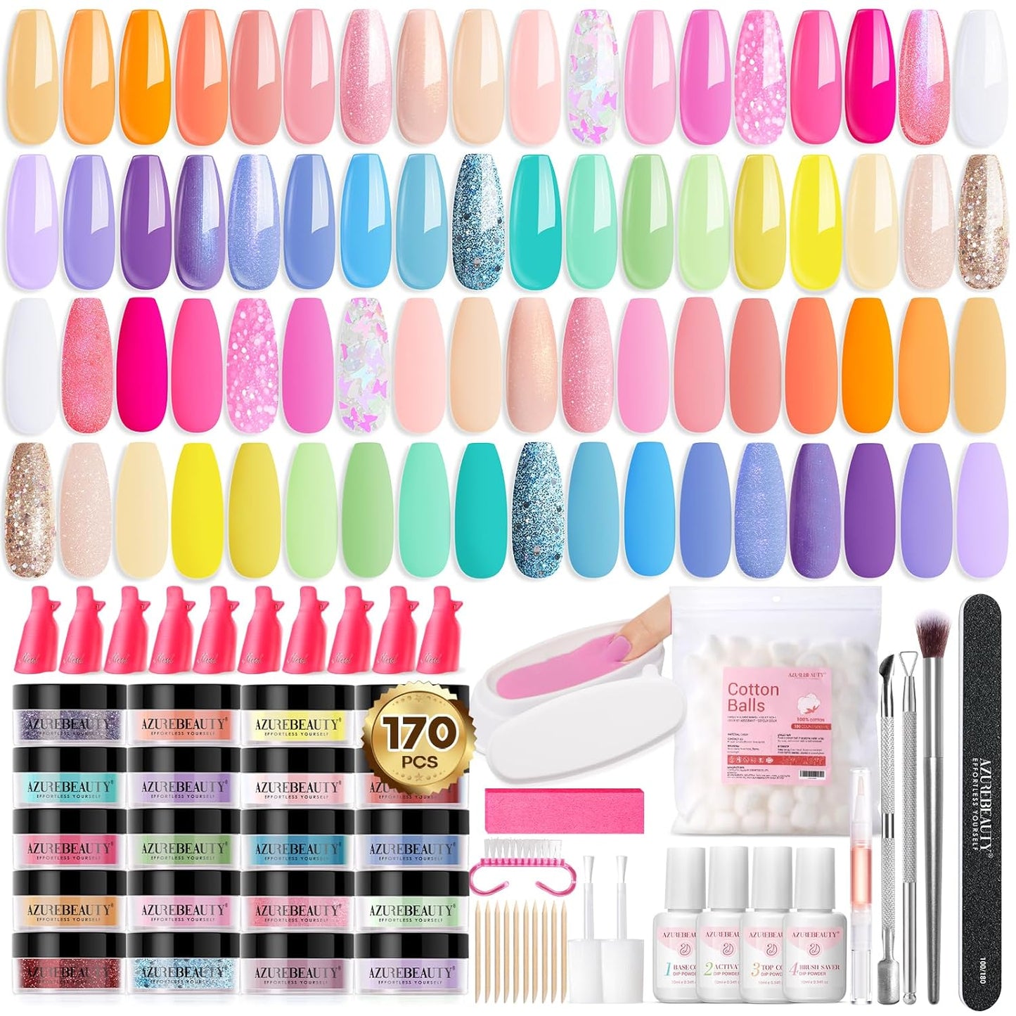 170PCS Dip Nails Powder Nail Kit Purple Green Polarized Pink Shimmery Fall Winter 36 Colors Dipping Powder with Base Top Coat Activator Dip Liquid Set Nail Removal Accessories Starter Set