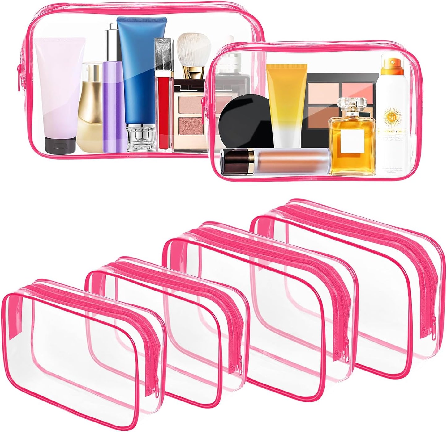 4 Pack Clear Toiletry Bag, Portable Travel Makeup Pouch with Zipper, TSA Approved Organizer, PVC Cosmetic for Airport Airline Compliant