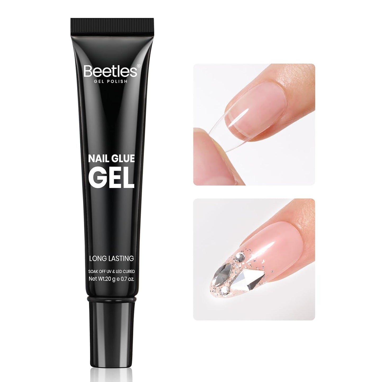 Beetles Gel X Nail Glue Gel 20G Solid Nail Glue Gel, 3 in 1 Soft Nail Tips Glue Gel Super Strong for Acrylic Nails Extension Fake Nails Art Rhinestone Glue Gel Uv Soak off Nail Gel Long Lasting