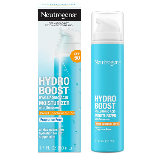 Hydro Boost Hyaluronic Acid Face Moisturizer with Sunscreen, Broad Spectrum SPF 50, Fragrance Free Facial Moisturizer to Hydrate & Soothe Dry Skin, 1.7 Fl. Oz