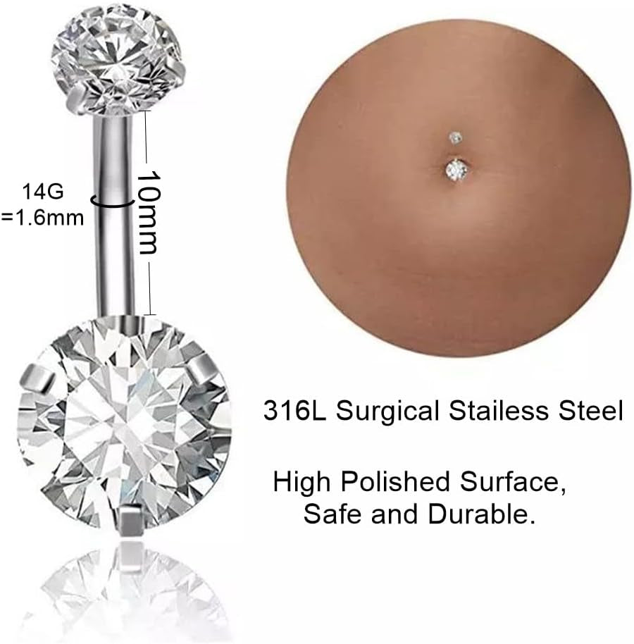 Belly Button Ring Piercing Kit,Belly Button Piercing Kit Stainless Steel 14G Belly Button Rings Piercing Needles Disposable Piercing Clamps Set Navel Belly