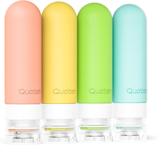 Travel Bottles for Toiletries, Original Patented Leak Proof Travel Size Containers, 3 Oz Tsa Approved Silicone Shampoo and Conditioner Bottles, 4 Pack, Multi-Color