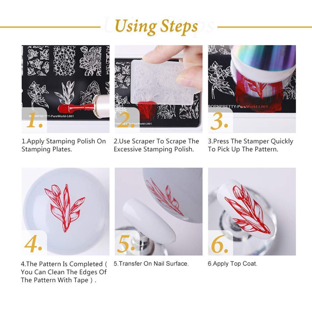 Nail Stamping Plates Set Plaid Flowers Leaves Lace Nail Art Image Plates Spring into Winter Stamp Templates Kit Image Manicuring DIY Printing Tools 8PCS