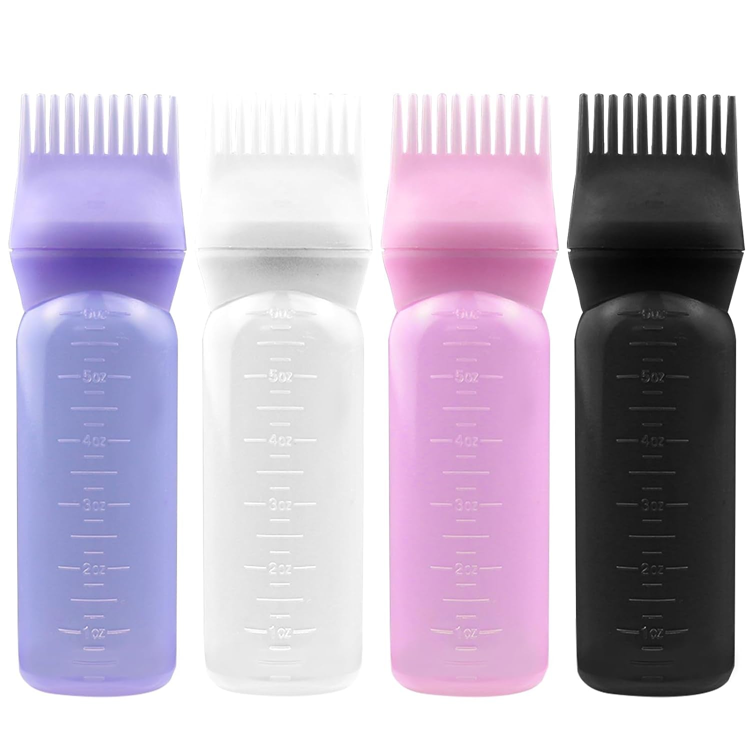 4PCS Hair Oiler Comb Bottle, Root Applicator for Scalp Oil and Hair Oiling, 6Oz (Pink, Purple, White, Black)