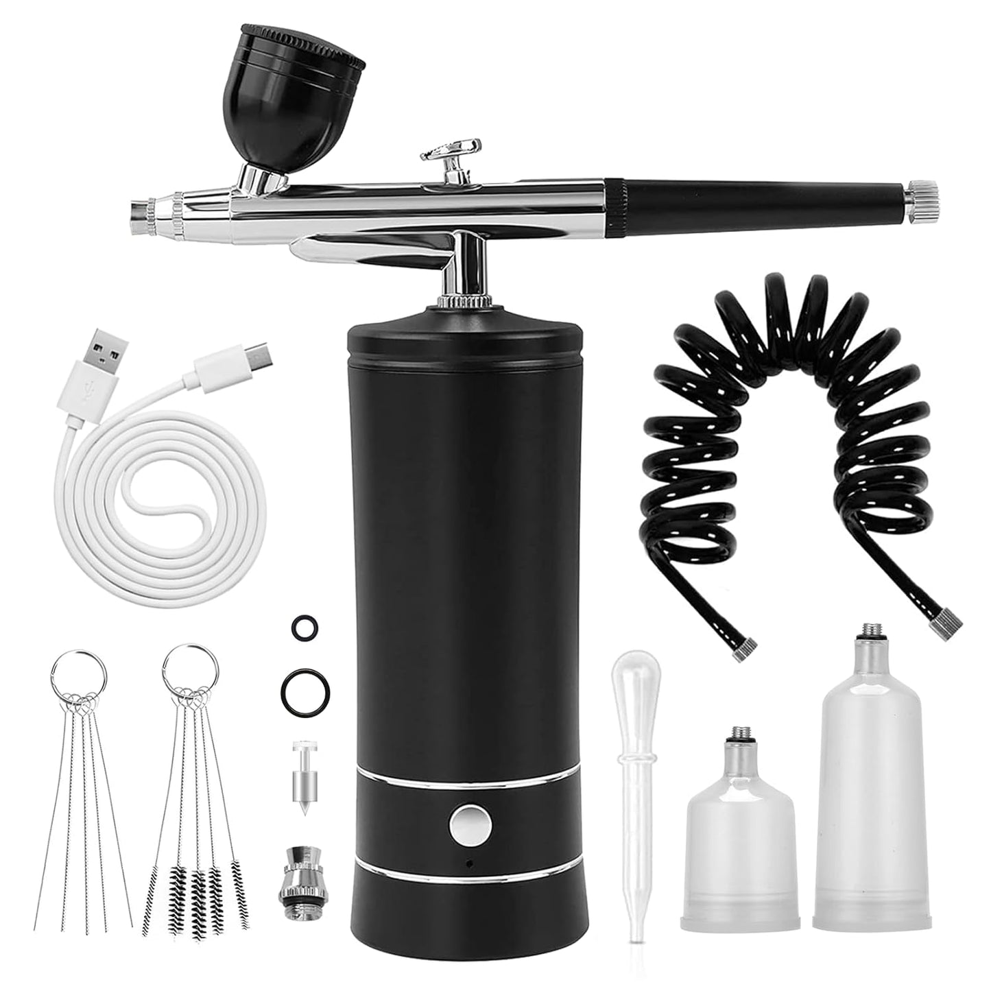 Airbrush-Kit Air Brush Kit with Airbrush Compressor Nail Charms Wireless Air Brush for Barber, Nail Art, Cake Decor, Makeup, Model Painting (Pink)