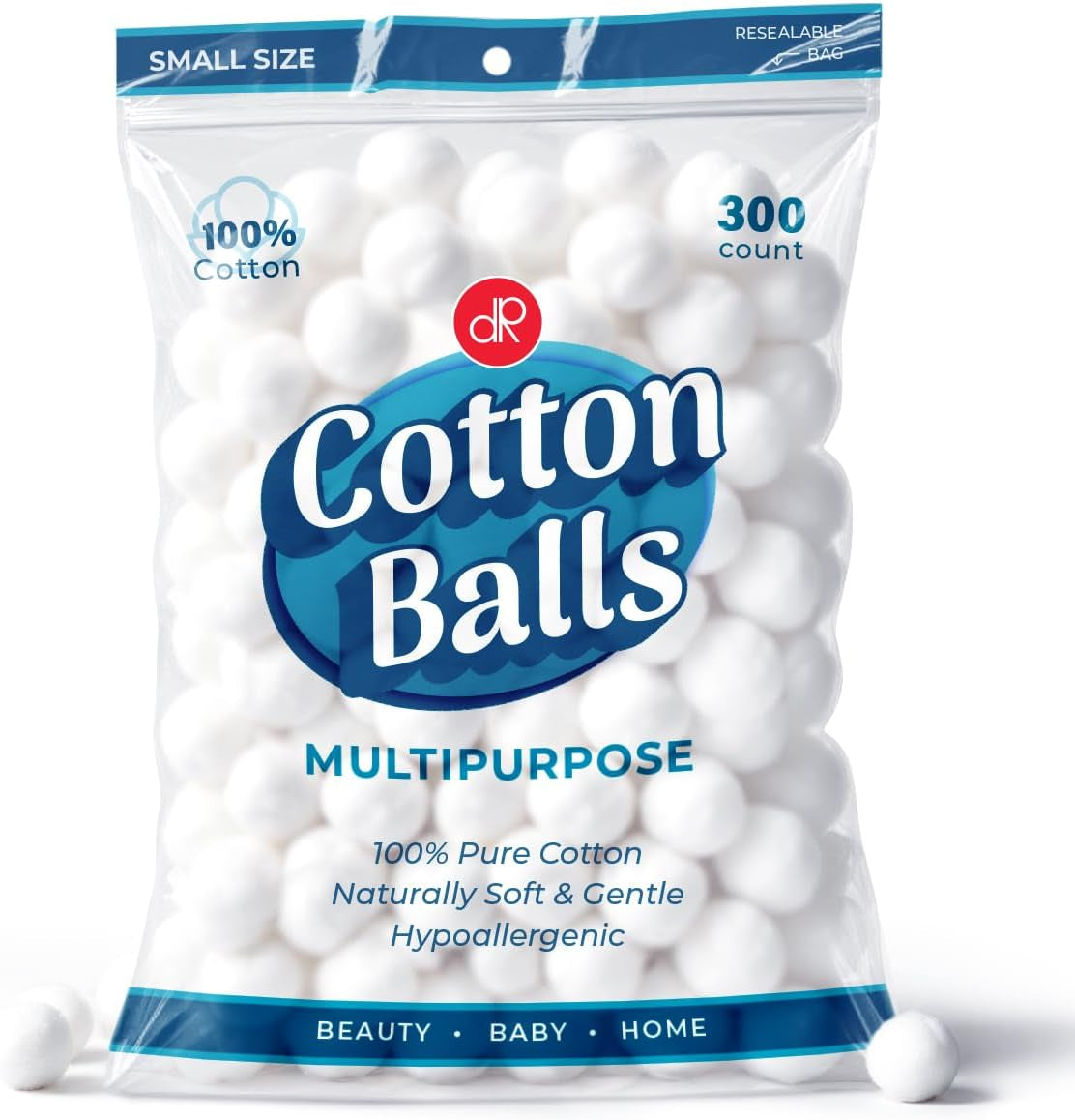 300 Small Cotton Balls for Make-Up, Nail Polish Removal, Pet Care, Applying Oil Lotion or Powder, Made from 100% Pure & Natural Cotton, Soft and Absorbent for Household Needs (300 Count)