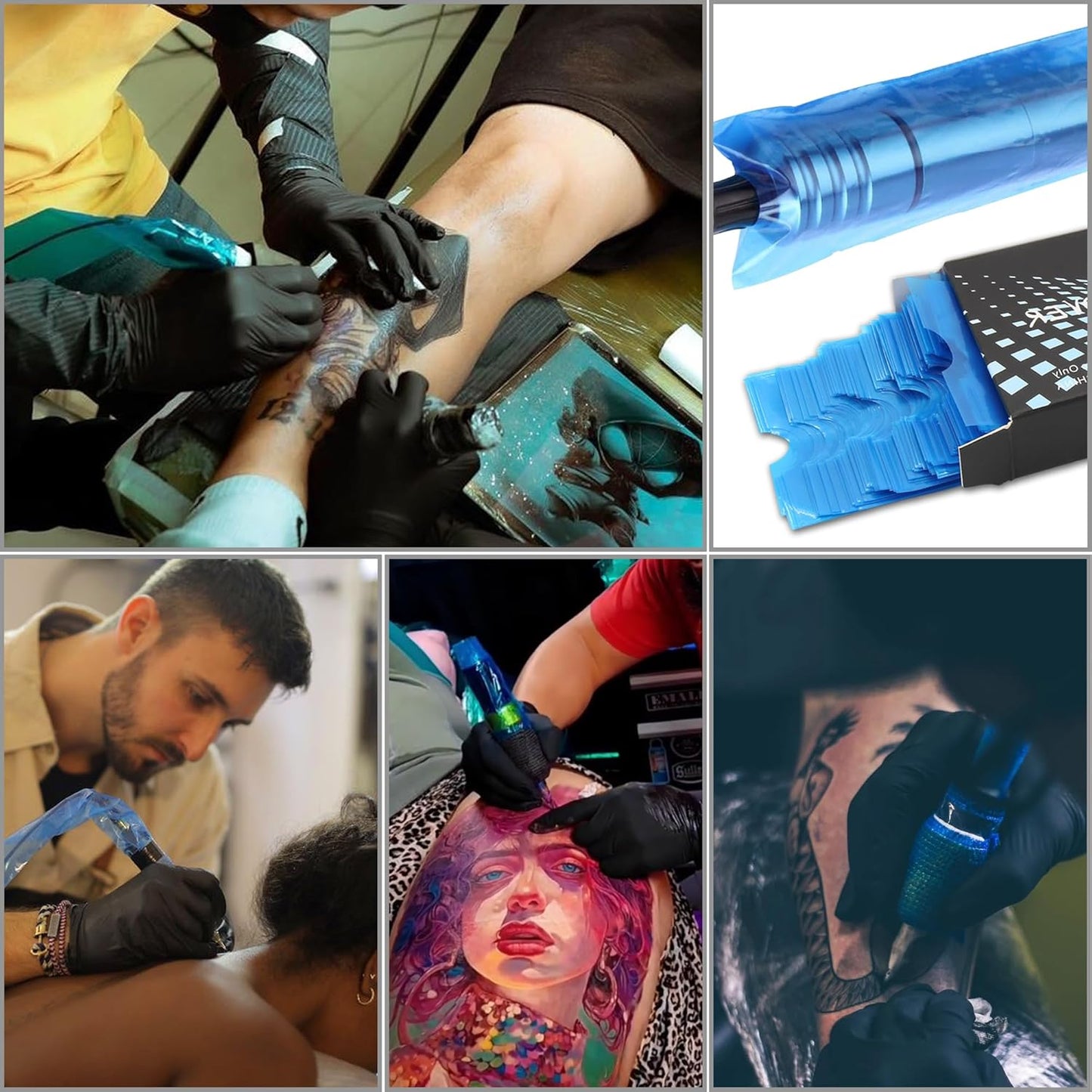 Pen Machine Covers with Grip Tapes -  200Pcs Tattoo Pen Covers and 4Pcs Tattoo Grip Tape Tattoo Machine Bags Tattoo Pen Sleeves Combination Tattoo Supplies