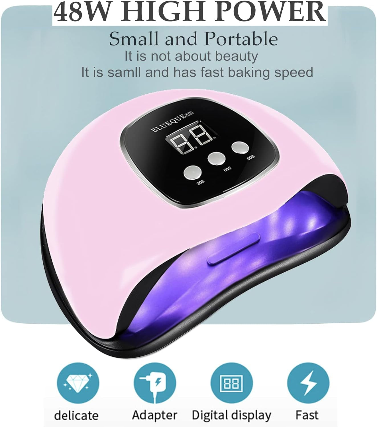 UV Light for Nails, 48W UV LED Nail Lamp for Gel Polish, Fast Nail Dryer with Automatic Sensor, 3 Timer Setting, Small and Portable, LED Nail Light for Fingernail and Toenail Nail