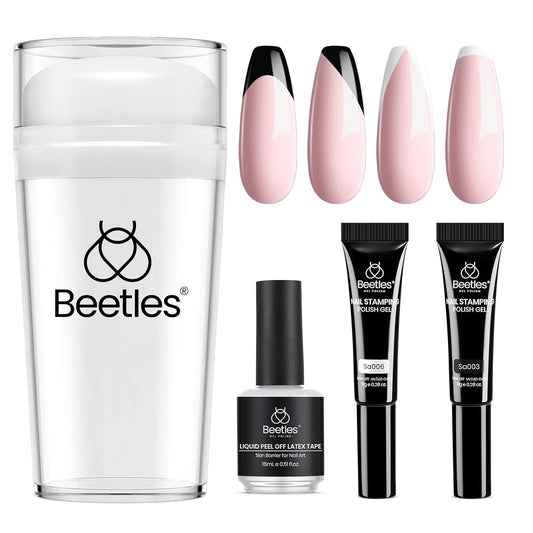 Beetles French Tip Tool: Stamp Gel Silicone Nail Stamp Kit with Long Silicone Stamper, Peel off Cuticle Guard and Nail Stamper Gel Polish, Soak off Uv Led Lamp Manicure Valentine'S Day Gifts for Women