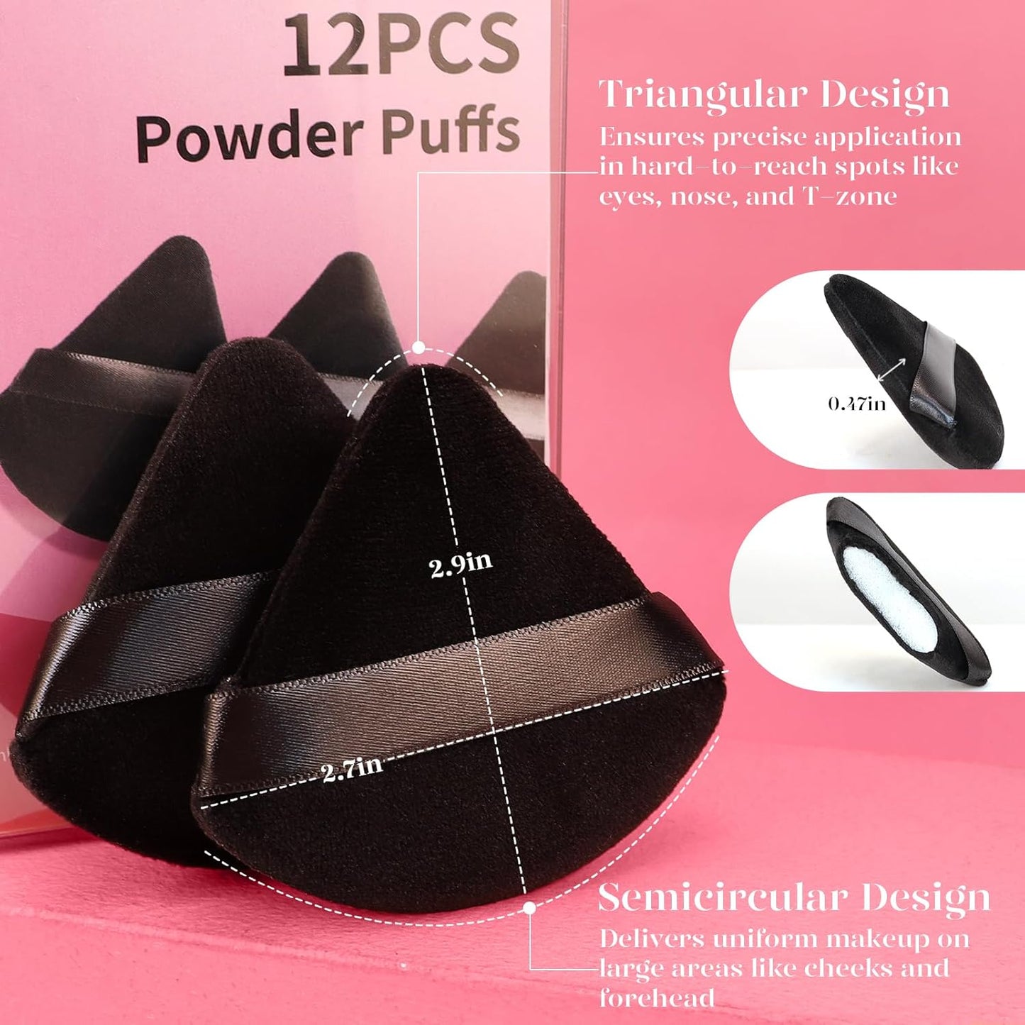 12Pcs Powder Puffs for Face Powder Triangle Powder Puff for Loose and Cosmetic Foundation, Makeup Puff for Contouring, Cloud Kiss Beauty Makeup Tools