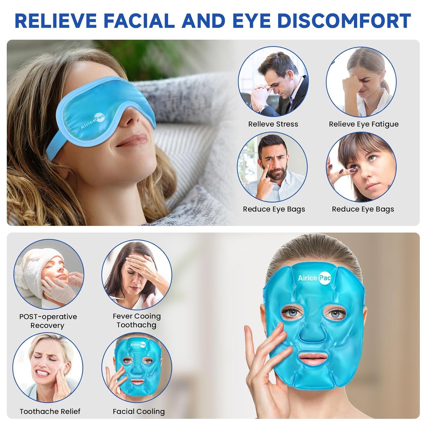 Colding Ice Face Mask and Cooling Eye Mask for Puffy Eyes & Migraine Relief, Gel Eye Mask, Cool Face Masks for Dark Circles, Eye Surgery, Sleeping, Pressure, Headaches, Skin Care