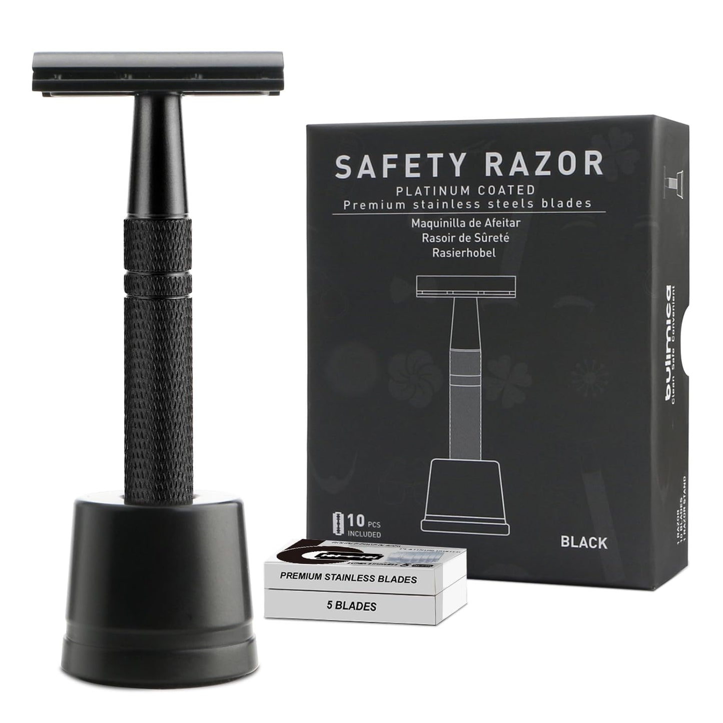 Matte Black Safety Razor for Men & Women, Single Blade Razor, Double Edge Safety Razor, 1 Blade Razor, Mens Safety Shaving Razors, Reusable Metal Razor, 10 Safety Razor Blades, Smooth and Close Shave