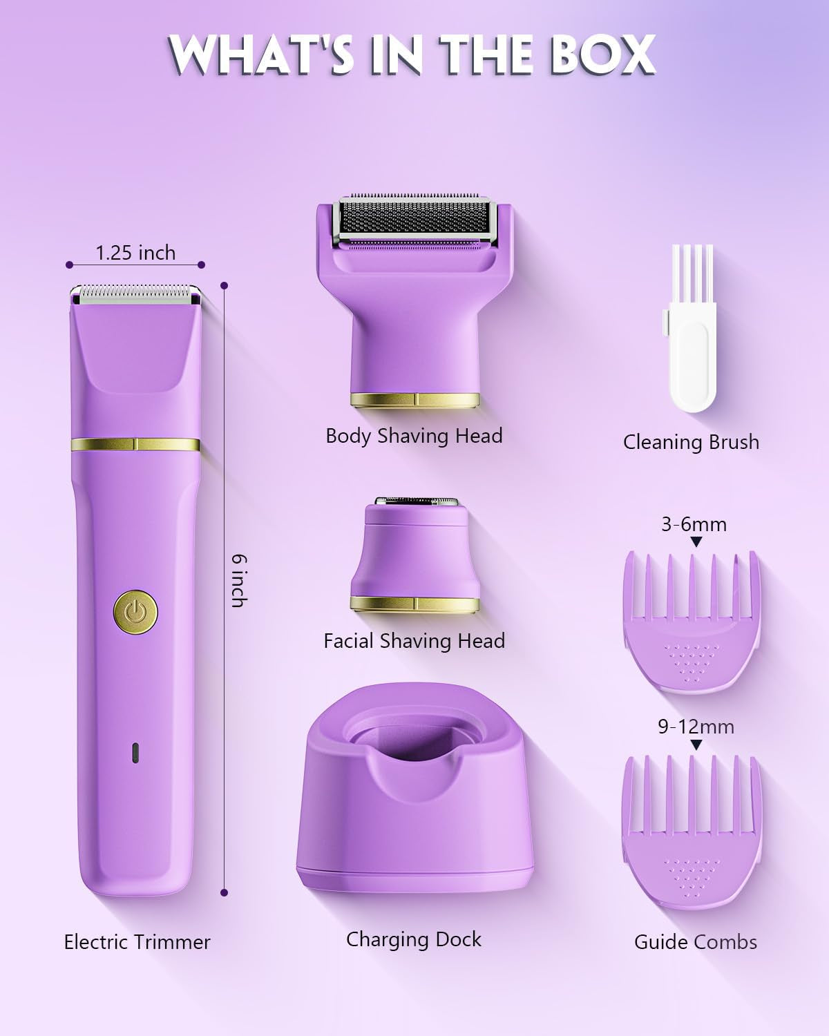 Bikini Trimmer for Women, 3 in 1 Electric Razors for Women, IPX7 Waterproof Wet Dry Body Shaver Pubic Hair Trimmer Facial Hair Remover with Ceramic Blade USB Recharge Dock Gift for Women