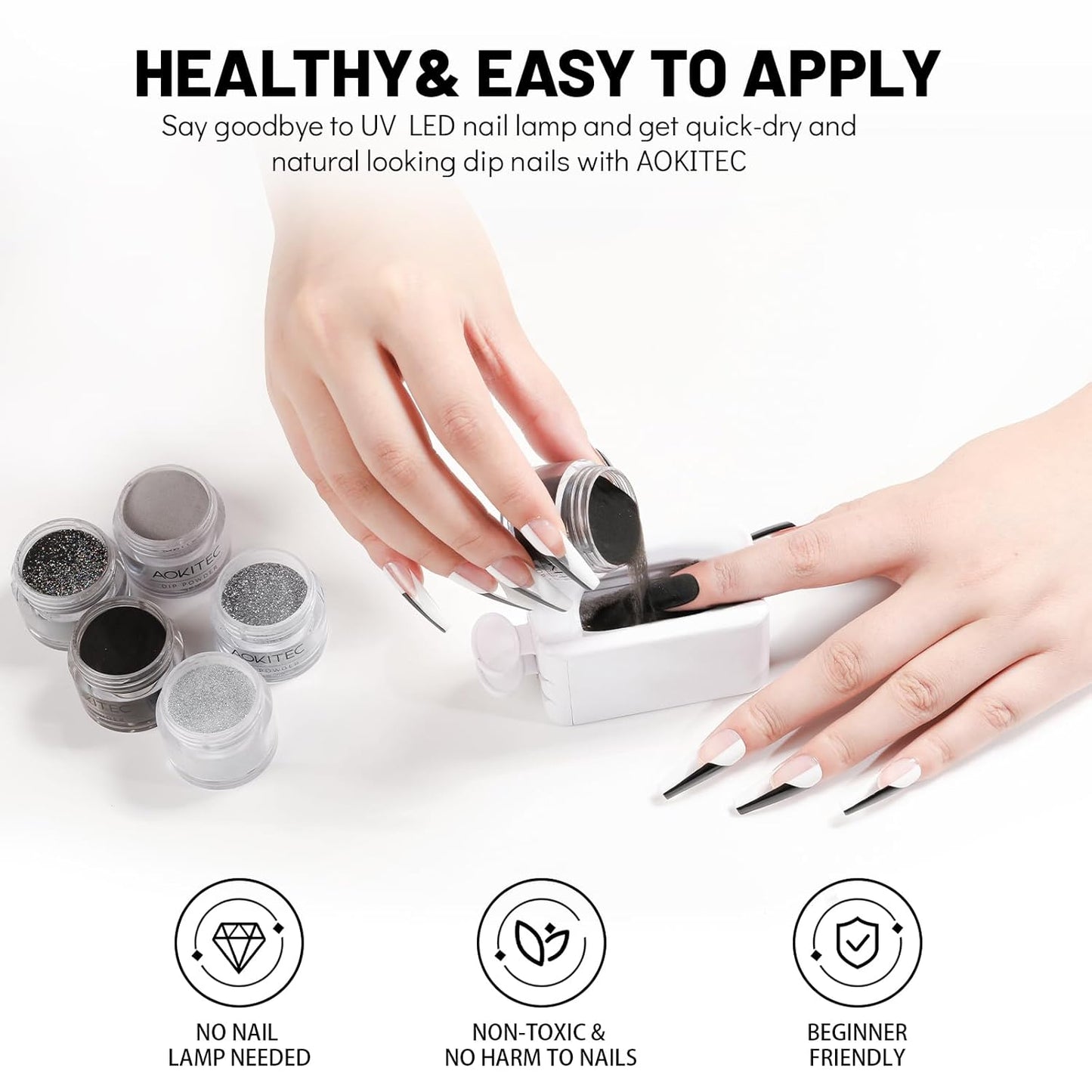 8 Colors Dip Powder Nail Set, Gray Classic White Black Collection Glitter Pastel Dipping Powder Manicure Starter Kit Nails French Nail Art Salon Home DIY Ideal Gifts for Women