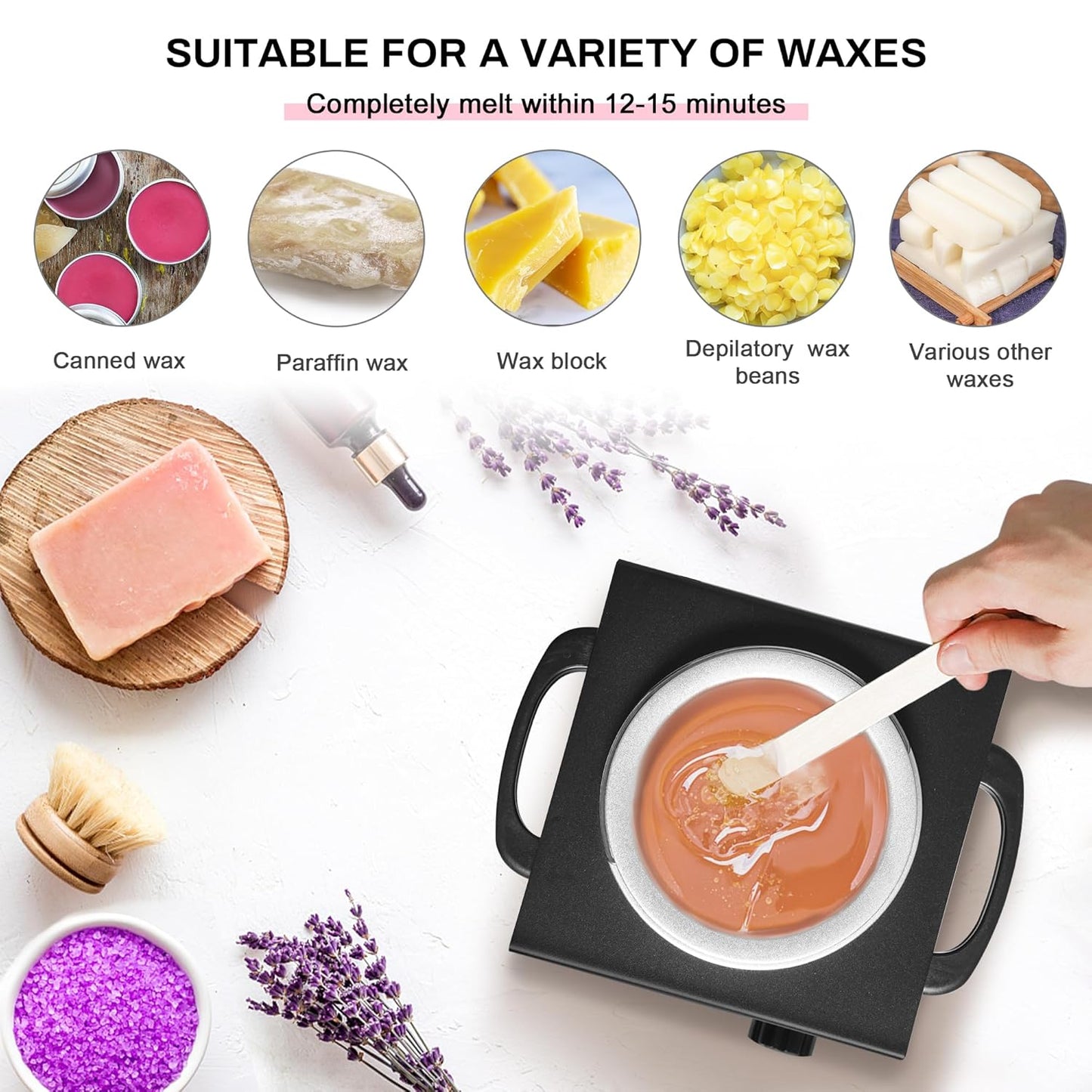 Professional Waxing Kit Wax Warmer Single Pot Wax Heater Machine for Hair Removal, Large Wax Pot with Non-Stick Easy Clean Pot, 50 Wax Sticks & 20 Collar, for Spa Salon Beauty Esthetician Home (Black)