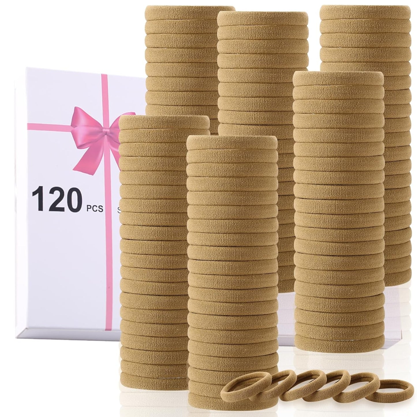 120 Pcs Black No Damage Hair Ties for Women Thick Hair, Large Soft Seamless Nylon Cloth Fabric Elastic Hair Ties Ponytail Holders Hair Elastics Hair Band,Perfect Valentine'S Day Gift for Women