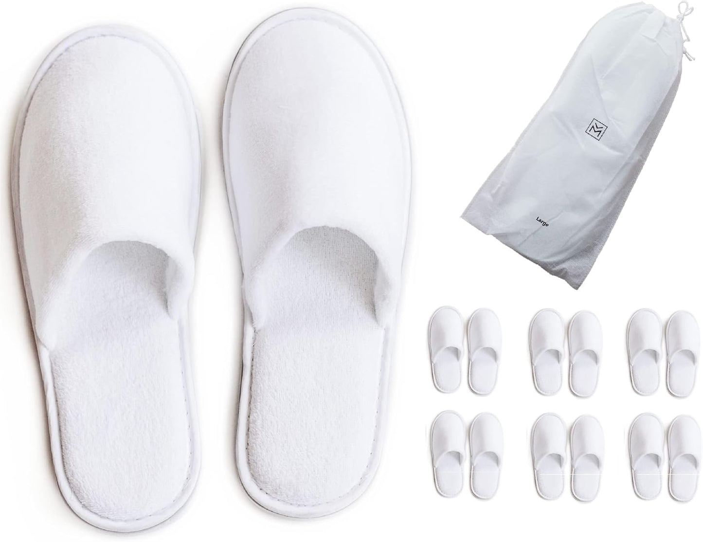 Spa Slippers, 6-12 Pairs Cotton Velvet Closed Toe Disposable Slippers for Guests with Travel Bags, House, Indoor, Bathroom, Bedroom, Hotel, Bride Slippers