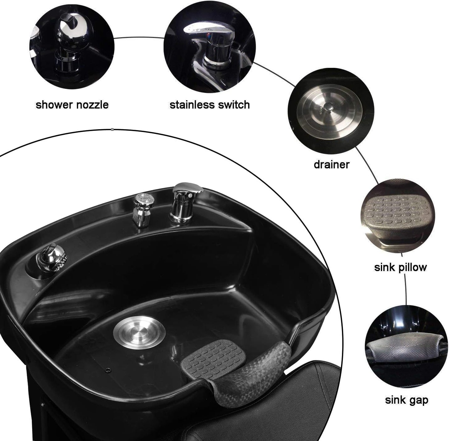 Shampoo Barber Backwash Chair, ABS Plastic Shampoo Bowl Sink Chair for Spa Beauty Salon (Black)