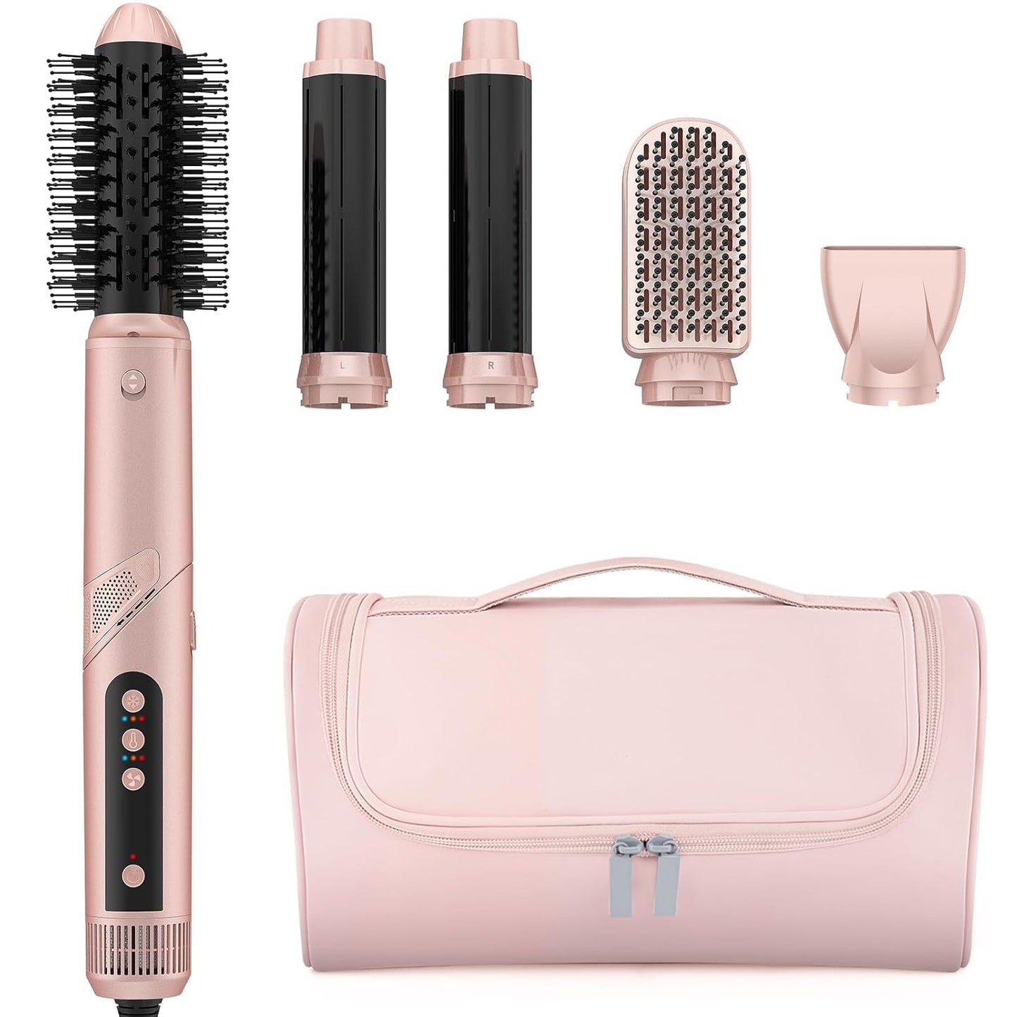 5 in 1 High-Speed Hot Air Styler - Professional Frizz-Free Blow Dryer Brush, Fast Drying Hair Dryer, No Heat Damage - Curl, Volumize, Straighten with Travel Bag