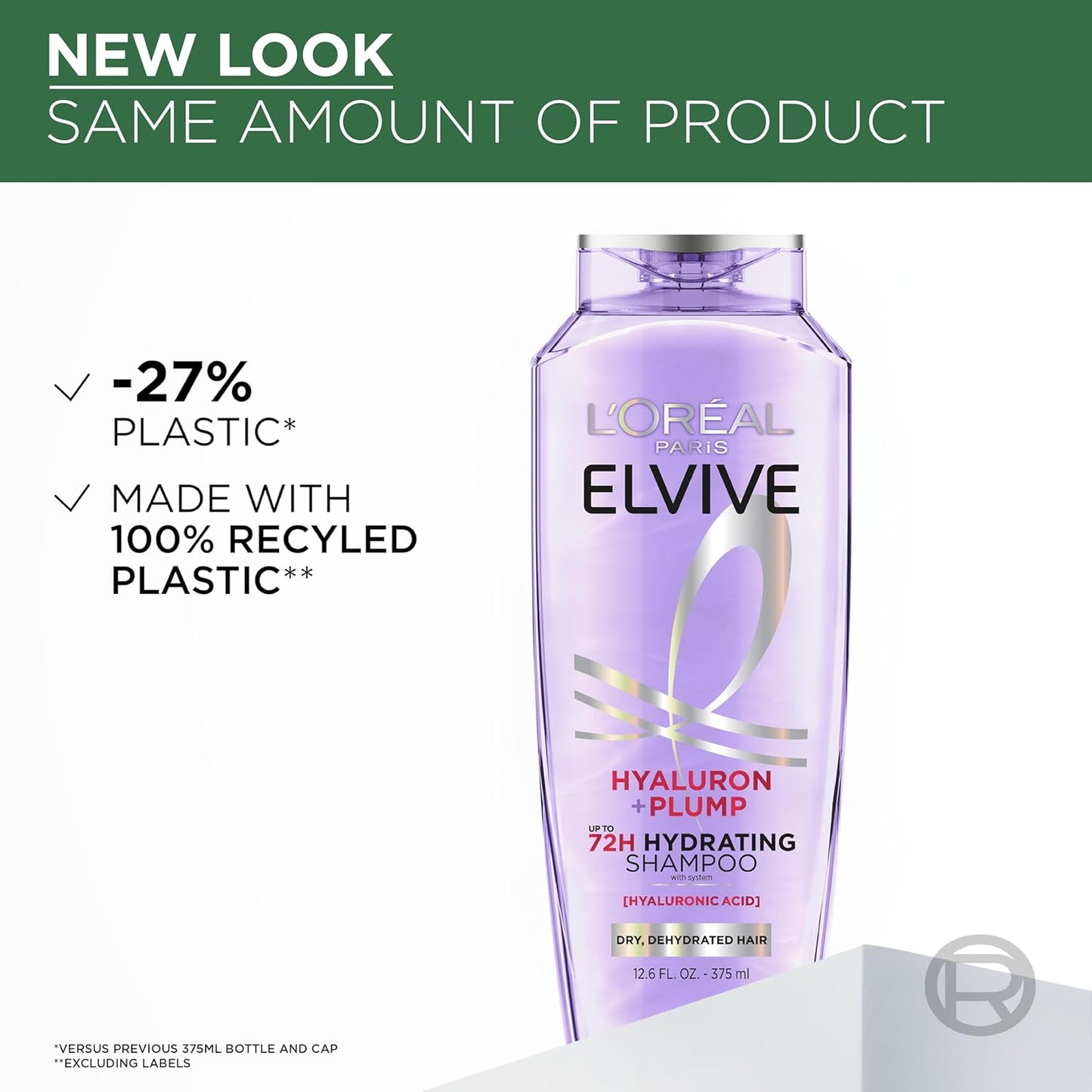 Elvive Hyaluron Plump Hydrating Shampoo for Dehydrated, Dry Hair Infused with Hyaluronic Acid Care Complex, Paraben-Free, 12.6 Fl Oz