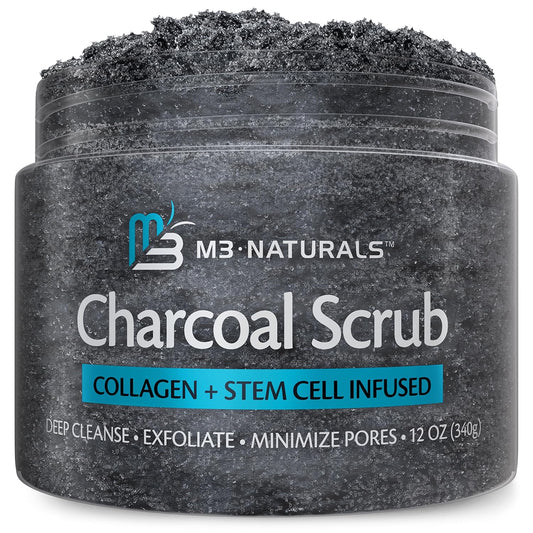 Charcoal Scrub, Face, Foot, and Body Exfoliator with Collagen and Stem Cells, Salt Scrub for Skin Toning, Cellulite, and Body Care by