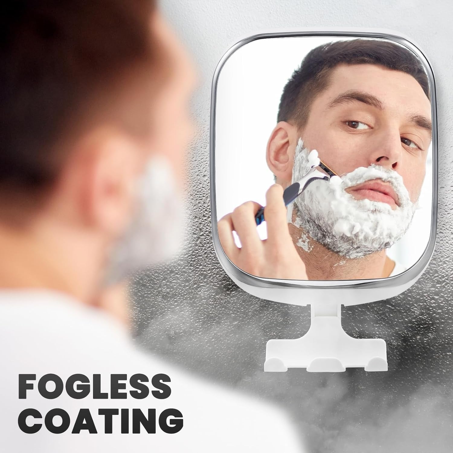 Shower Mirror Fogless for Shaving, anti Fog Shaving Mirror with Razor Holder No-Drilling,Removable,Shatterproof & Waterproof,Wall Mounted Bathroom Accessories with Powerful Suction(White)