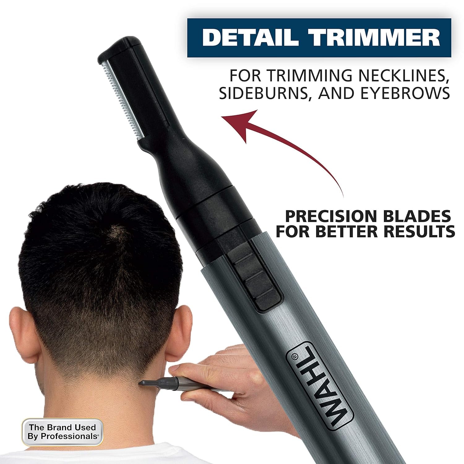 Micro Groomsman Battery Personal Trimmer for Hygienic Grooming with Rinseable, Interchangeable Heads for Eyebrows, Neckline, Nose, Ears, & Other Detailing - 05640-600