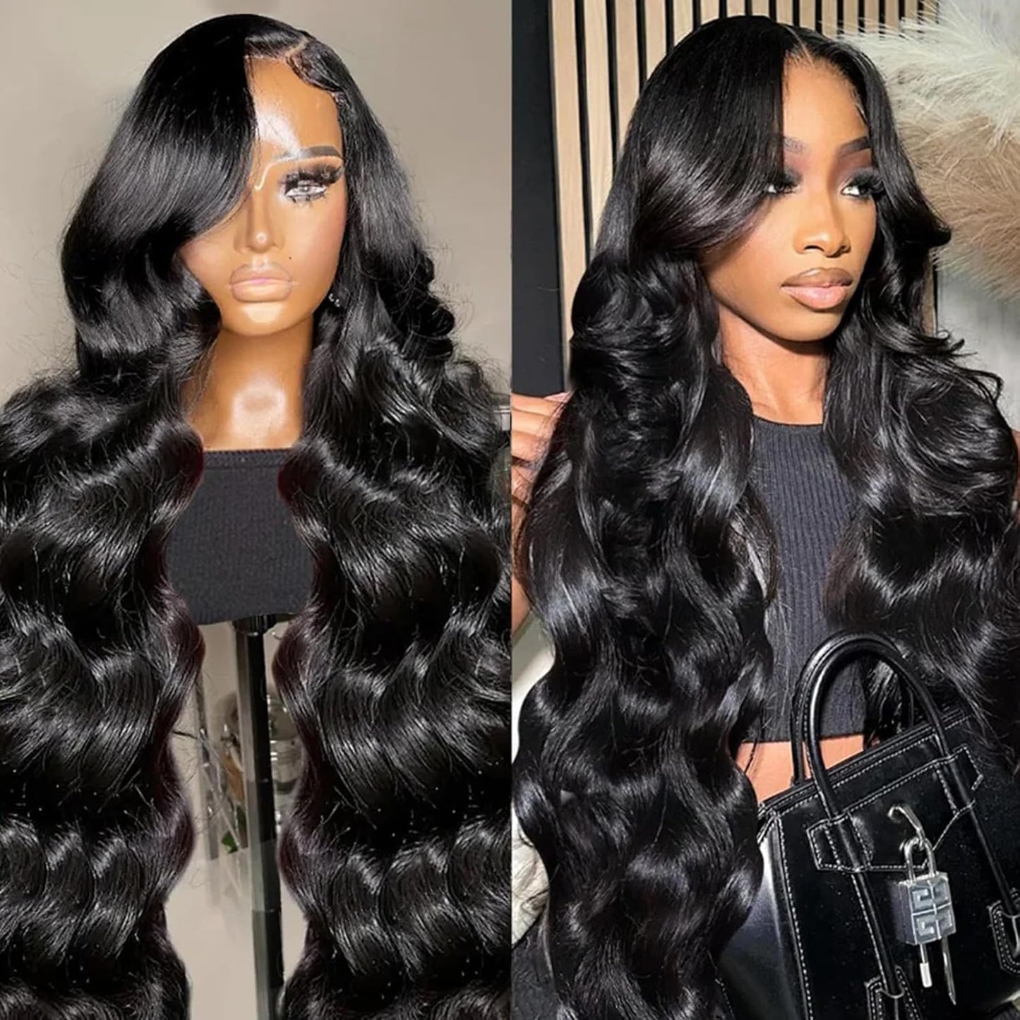 30 Inch Lace Front Wig Human Hair Pre Plucked 13X6 Body Wave HD Lace Front Wigs Human Hair for Women 180% Density Glueless Brazilian Virgin Human Hair Wig with Baby Hair Natural Black