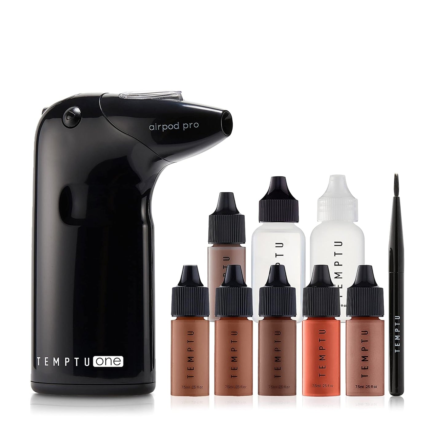 One Airbrush Make-Up Kit with Cordless Compressor, 6 Shades: 11-Piece Set, Portable Air Brush Machine & Airpod Pro, 3 Shades of Foundation, Blush, Bronzer, Instant Concealer, Perfect Complexion