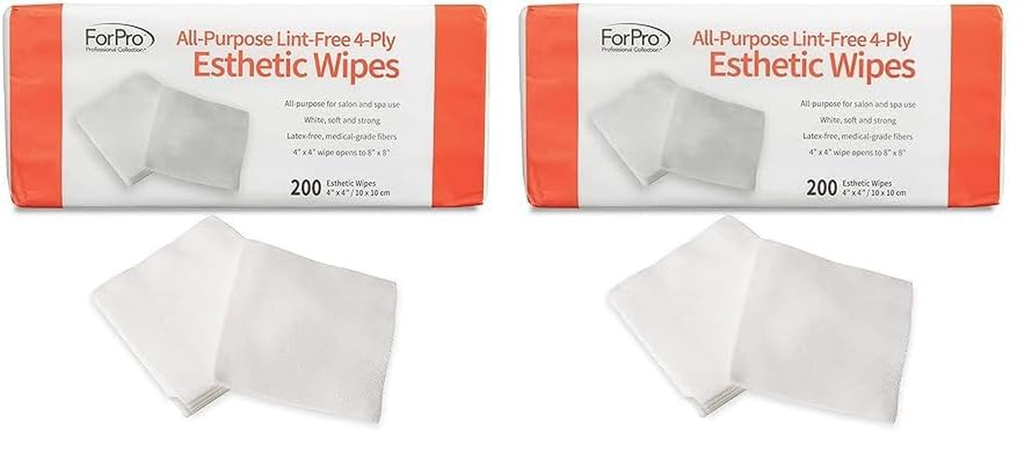 All-Purpose Lint-Free 4-Ply Esthetic Wipes, Non-Woven, for Salon and Spa Use, Soft, Strong and Durable, Latex-Free, 4" X 4", 200-Count