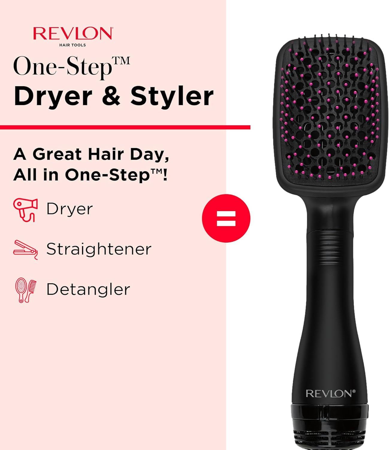 One-Step Hair Dryer and Styler, All-In-One Detangling and Straightener Brush for Salon-Quality Smooth, Straight Hair, More Shine and Less Frizz, Black