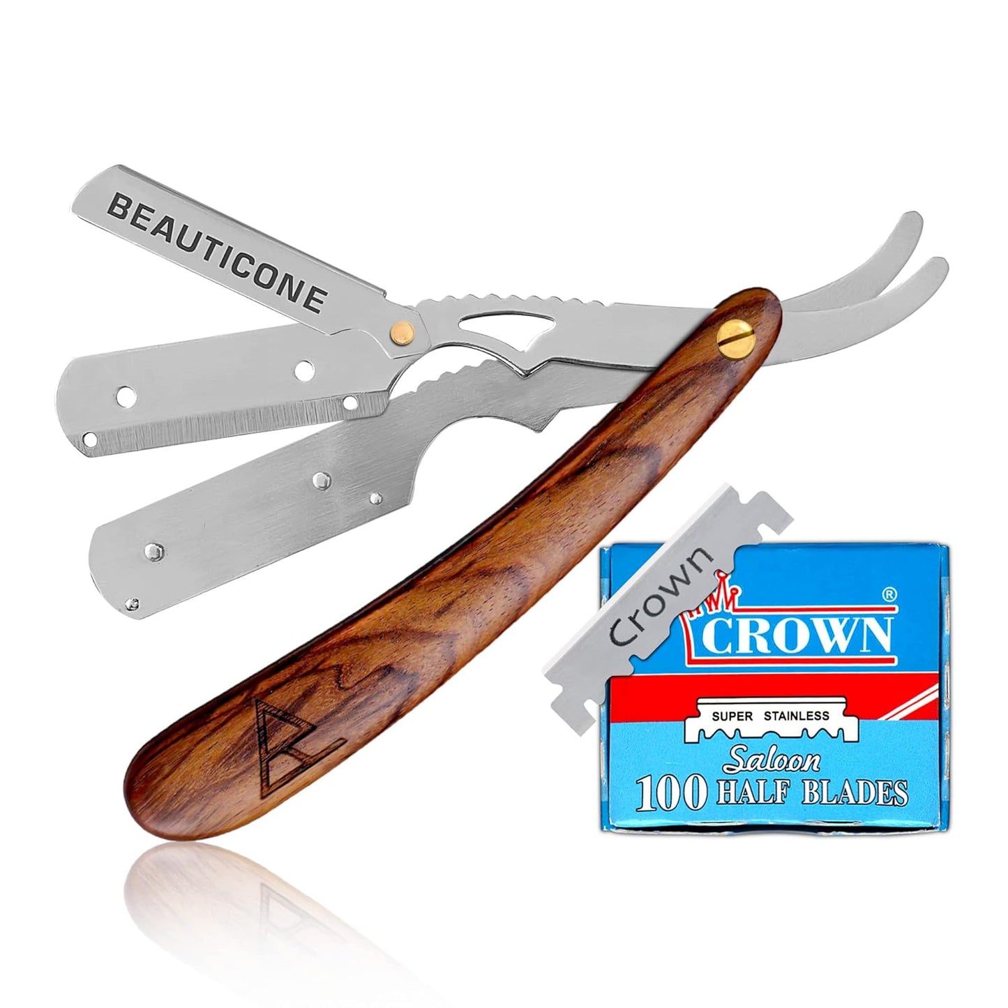 Straight Razor for Men, Professional Barber Razor with 100 Single Edge Blades, Straight Edge Single Blade Razors for Men, (Rose Wooden Slide-Out)