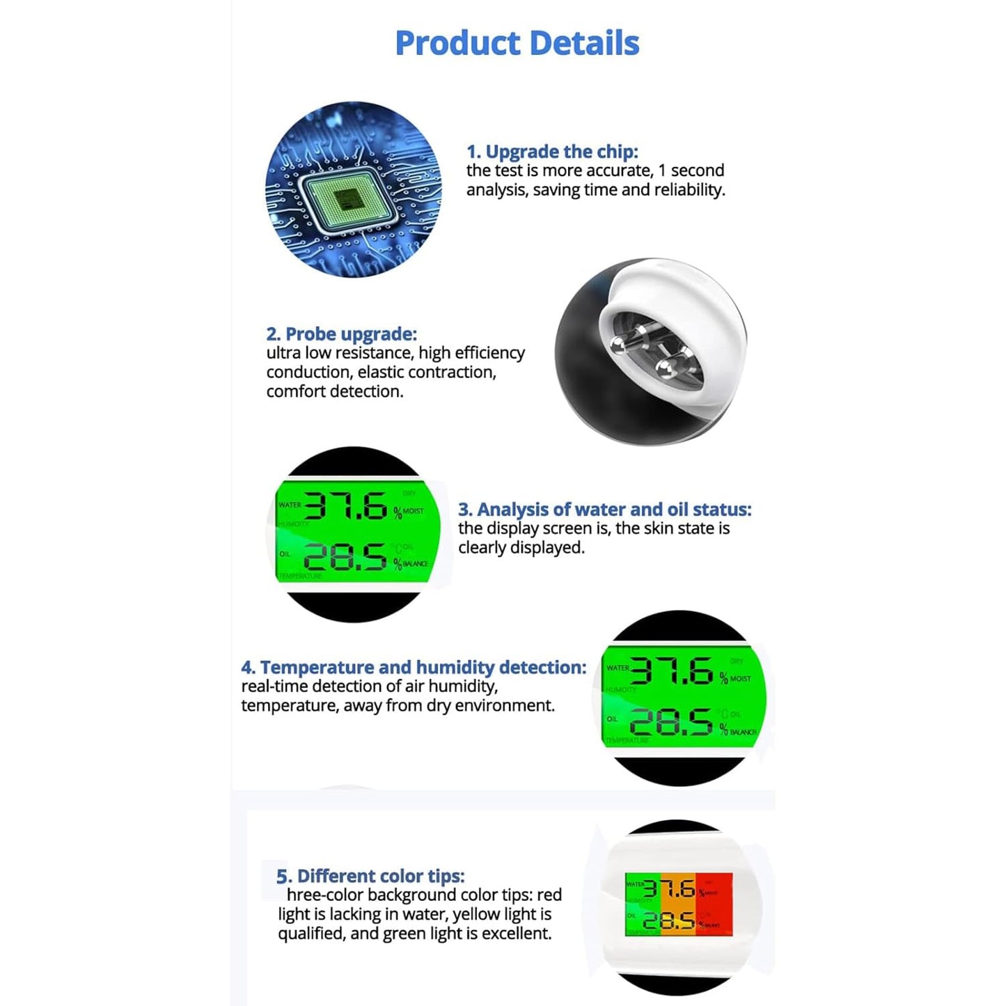 Skin Hydration Tester,Hydration Monitor,Skin Analyzer Machine Professional,Skin Tester for Accurate Monitoring of Skin'S Oil and Moisture Levels,Digital Skin Detector