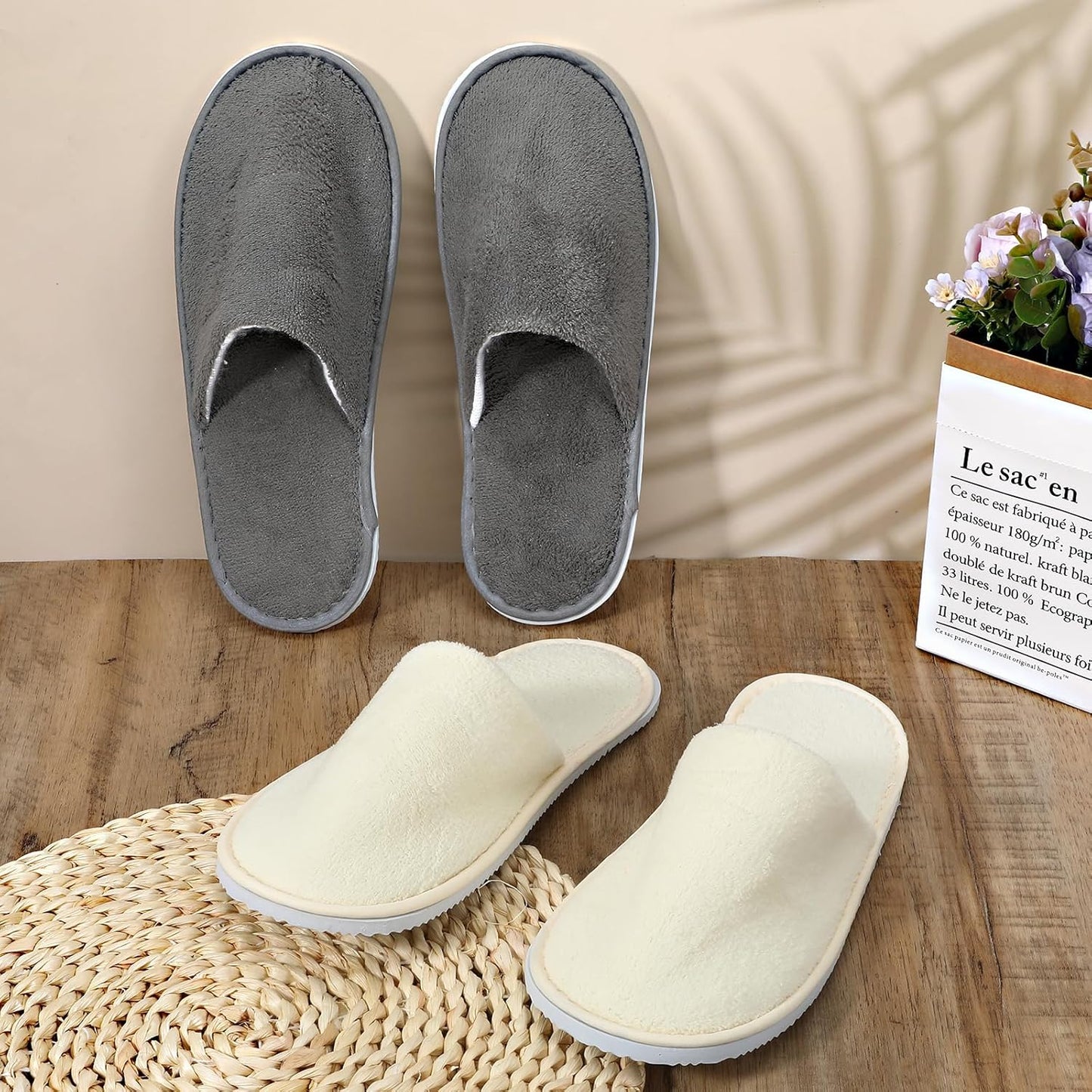 2 Pairs Spa Slippers House Guest Slipper Reusable Non Slip Disposable Hotel Slipper Soft Bride Bridesmaid Slipper for Travel Shoeless Home Indoor Bedroom Spa Wedding Party