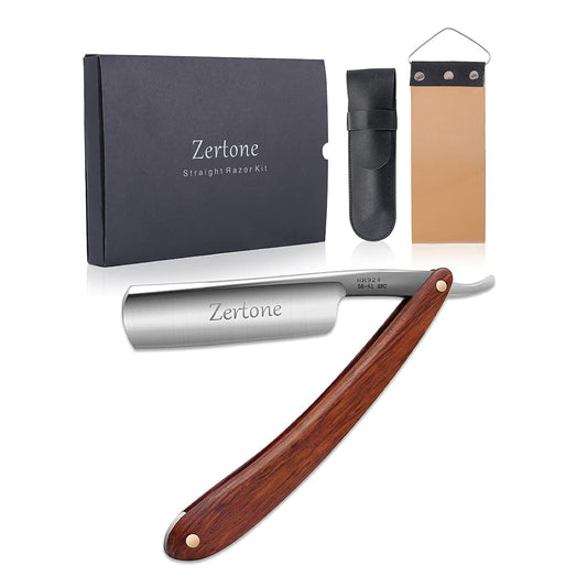 Straight Razors for Men Kit with Strop - Straight Edge Razor Natural Wood Scale – Sharp, High Hardness Carbon Steel Cutthroat Straight Razor Shaving Kit, Vintage Wood Handle, Barber Razor