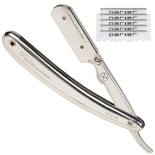 Parker Men’S SR1 Stainless Steel Straight Edge Razor with 5 Parker Platinum Blades