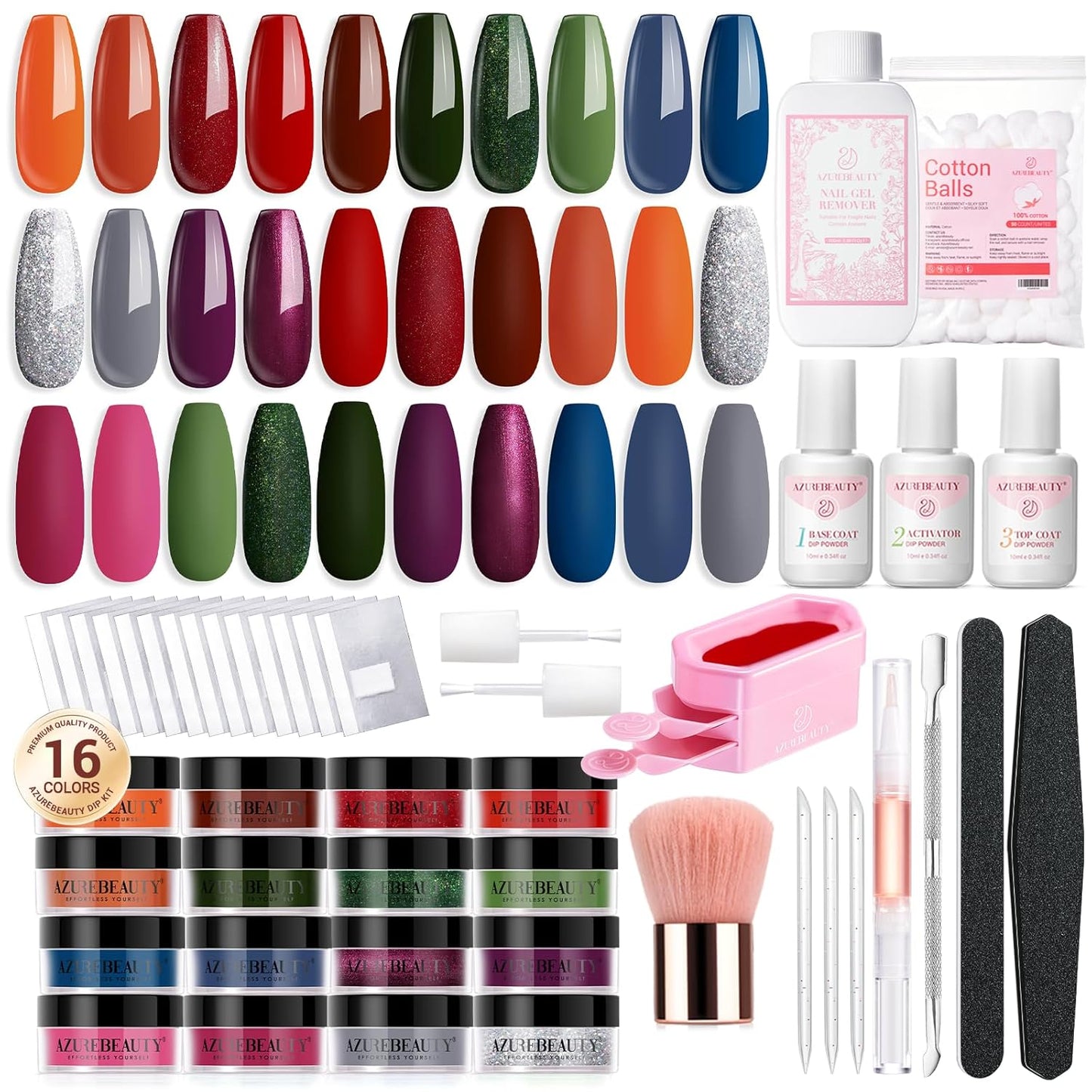 Valentine Dip Powder Nail Kit 16 Colors Glitter Pink Nail Dip Powder Kit with Top/Base Coat Activator Nail Remover Professional Dip Powder Liquid Set for Home Salon Gifts