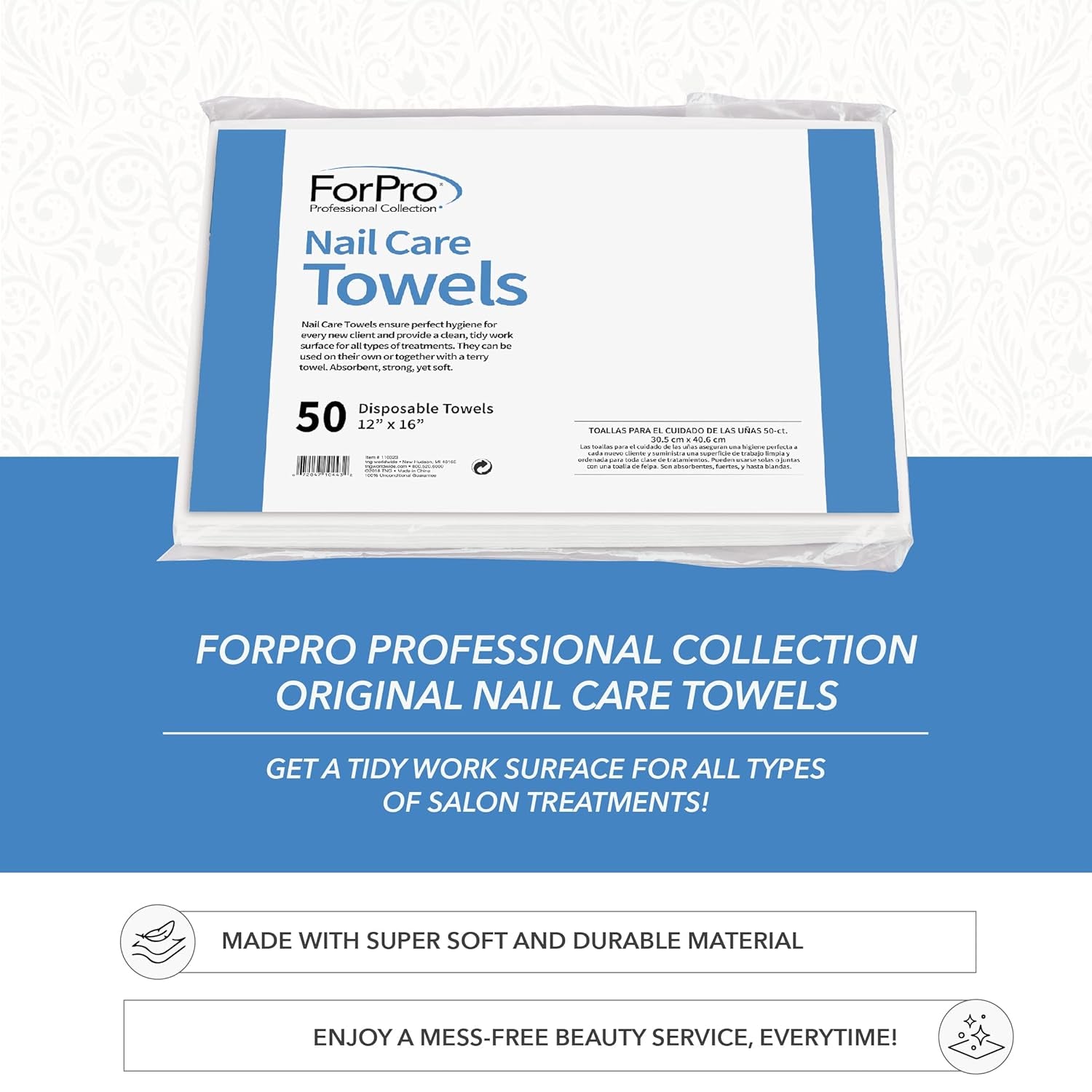 Original Nail Care Towels for Manicures and Pedicures, Lint-Free, Disposable Towels, 12" X 16", 50-Count