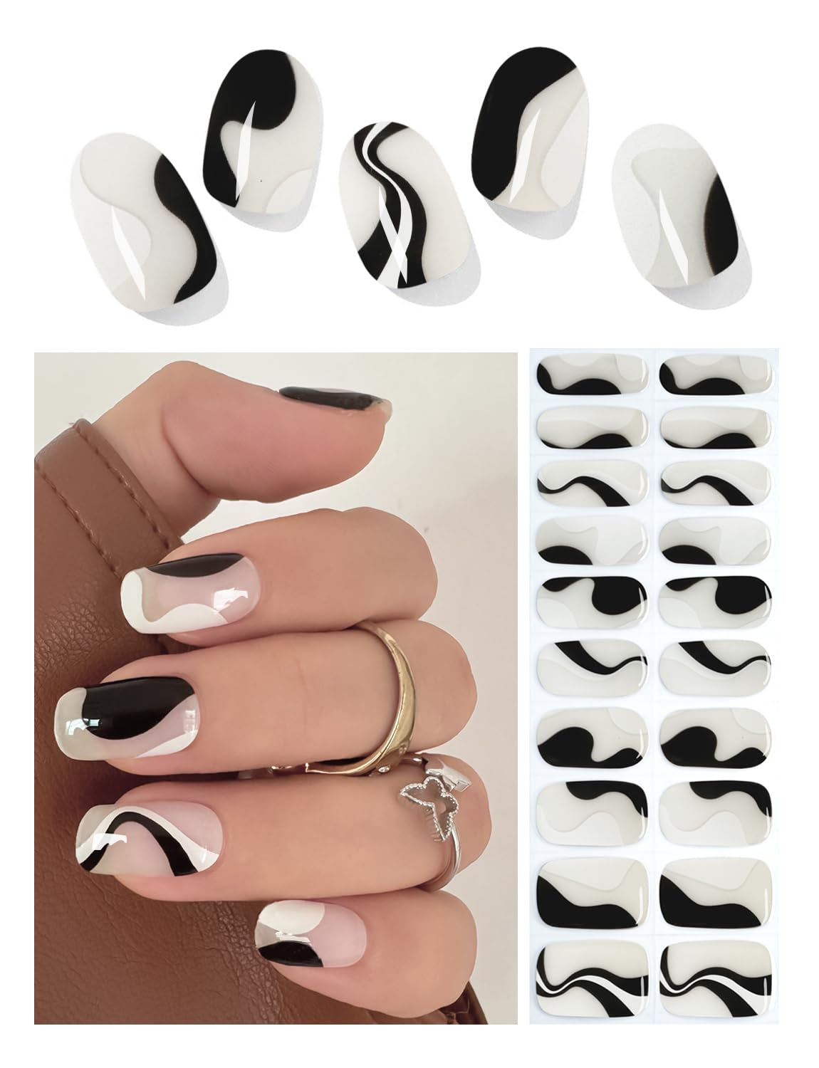 Semi Cured Gel Nail Strips, 20Pcs French Gradient Gel Nail Stickers Work with UV, Easy to Use and Remove