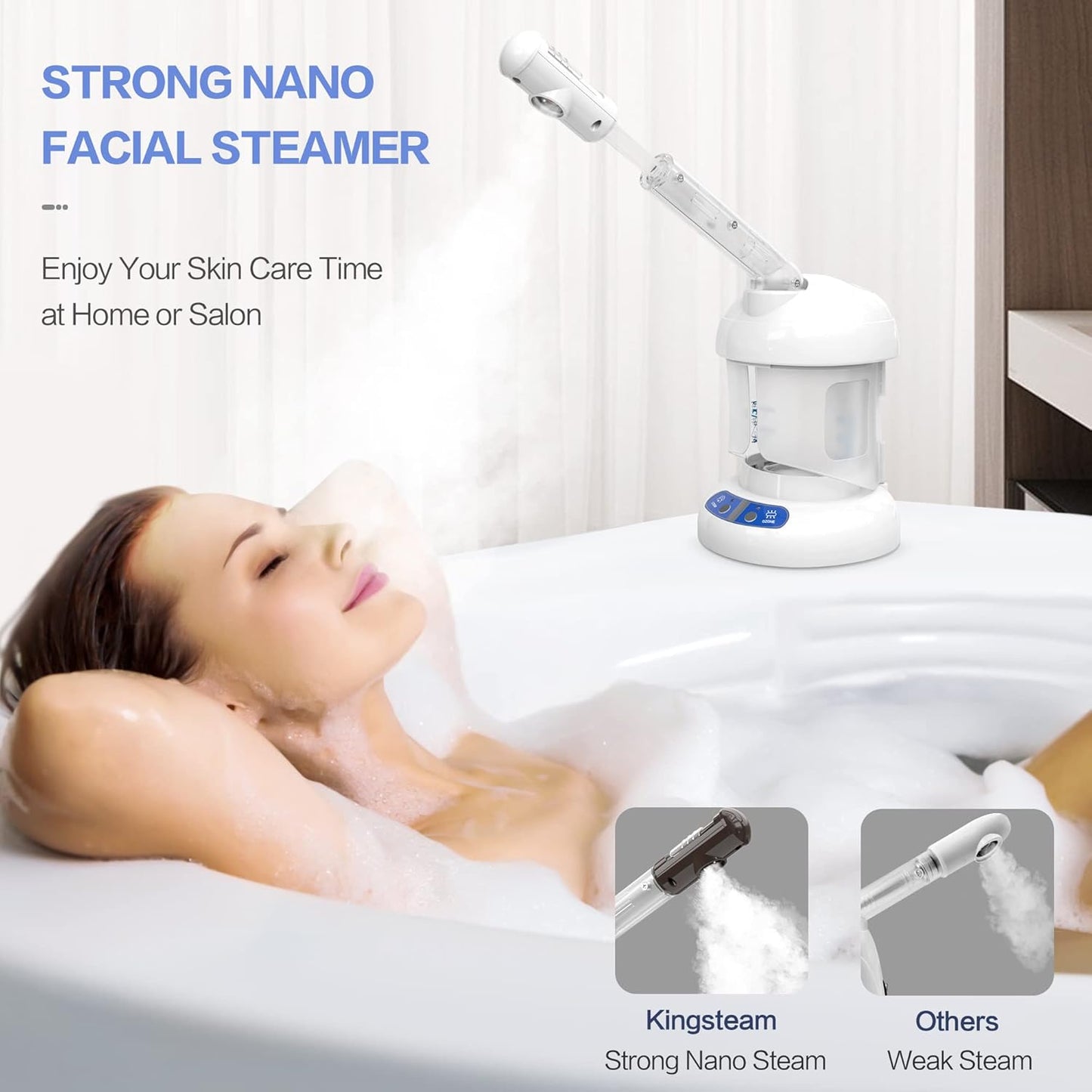 Facial Steamer - Ozone Steamer with Extendable Arm - Professional Nano Ionic Facial Steamer for Deep Cleaning - Portable for Personal Care Use at Home or Salon